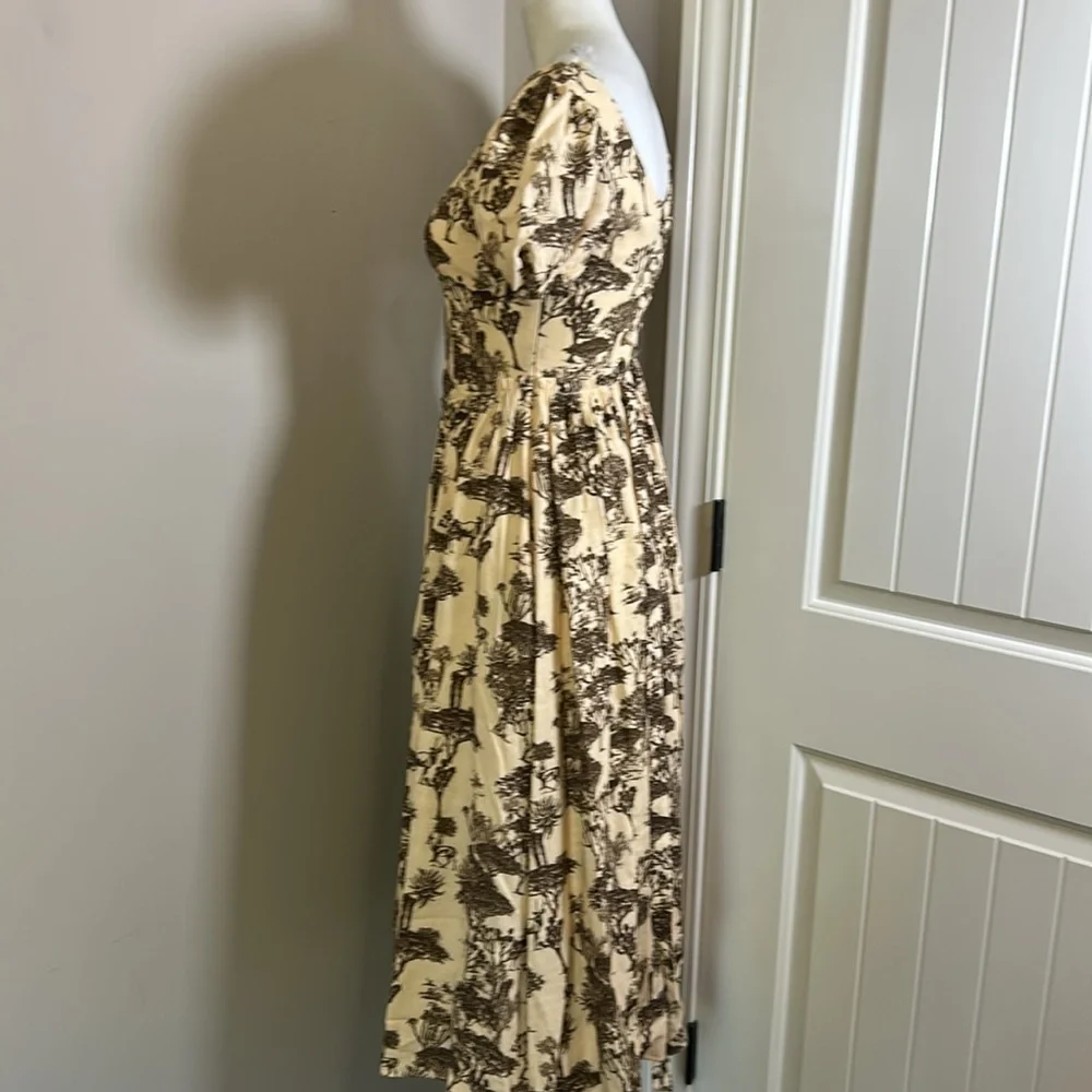 Tuckernuck Hyacinth House Brown Toile Camilla Corset Midi Dress Puff Sleeve Sz S - Picture 7 of 14